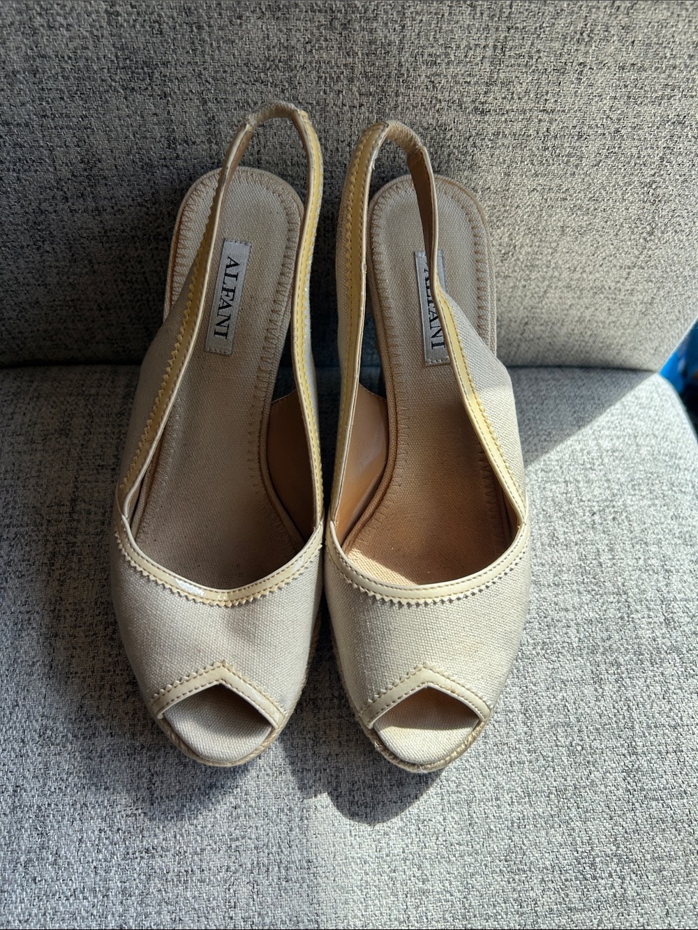 Alfani Cream Peep-Toe Slingback Espadrille Wedges